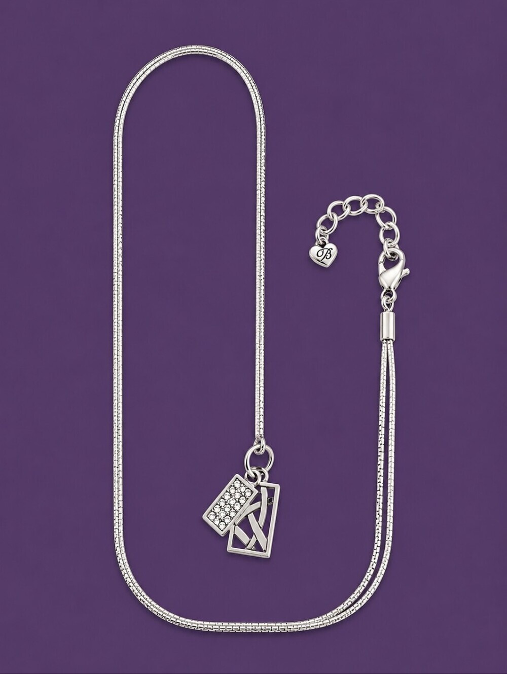 BRIGHTON Meridian Zenith Silver Plated Rectangle Pendant Snake Chain Necklace